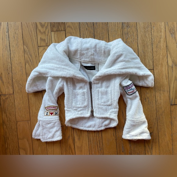 DSQUARED2 Vintage 2005 White Hooded Terry Cloth Cropped Zip Up Runway Jacket 40 - Picture 3 of 14